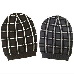 Set of 2 Men’s Hats checkered/plaid Grey/brown